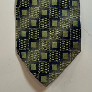 Luciano Gatti Elite Blue/Green Geometric Silk Necktie W=3 3/4" L=57"